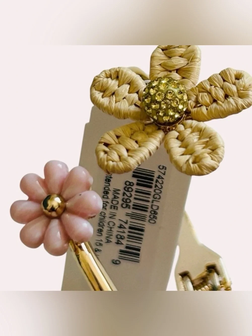 BETSEY JOHNSON Raffia Pearls Flowers Hinged Bracelet Boho Hippie Nature NEW NWT